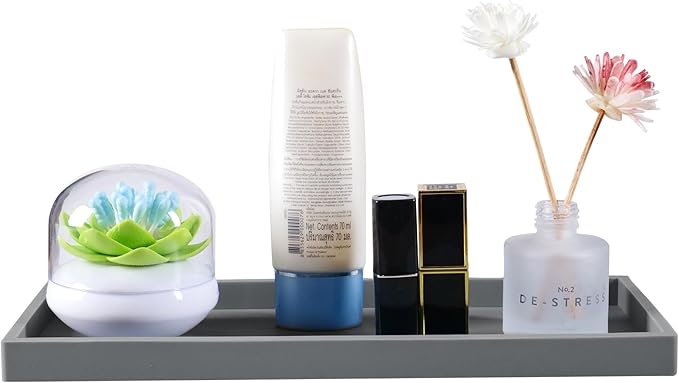 Bloss Silicone Tray Set for Bathroom/Kitchen - 15.7" Bathroom Soap Dispenser Tray and Soap Holder, Silicone Vanity Trays Countertop Organizer for Scrubber, Perfume, Jewelry, Candle Tray