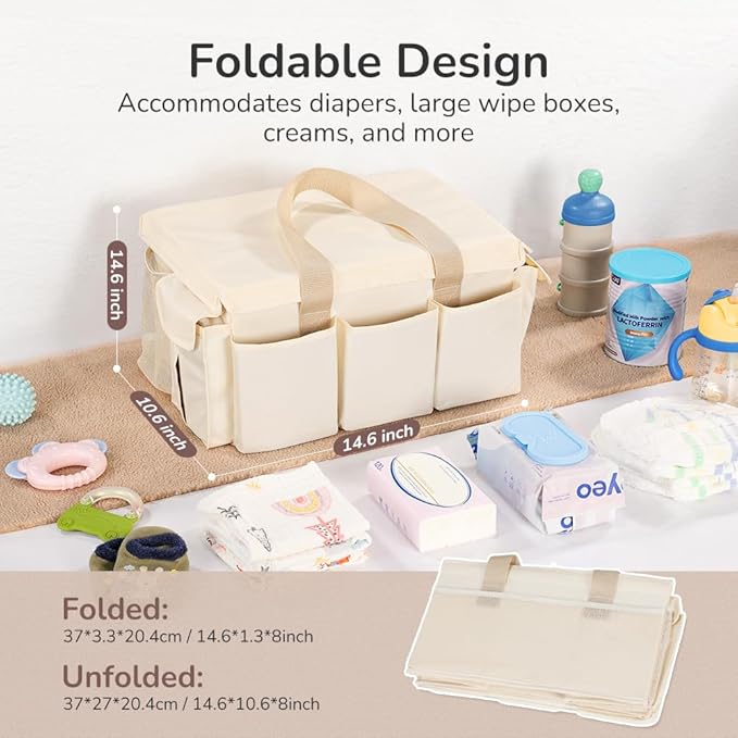 YOHOOLYO Baby Diaper Caddy Organizer, Large Portable Storage Basket for Newborn Essentials, Nursery Must-Have for Boys and Girls, Gift for Baby Shower and Registry Must-Have, Car and Travel Caddy