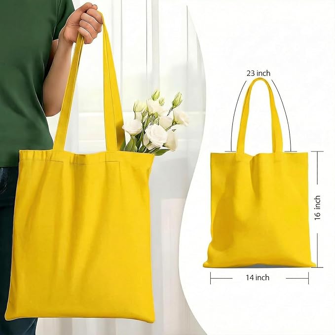 1 Pack Available Premium Canvas Reusable Tote Gift Bags,Made of Natural Canvas with Handle,Work,DIY,Shopping(Bright Yellow)