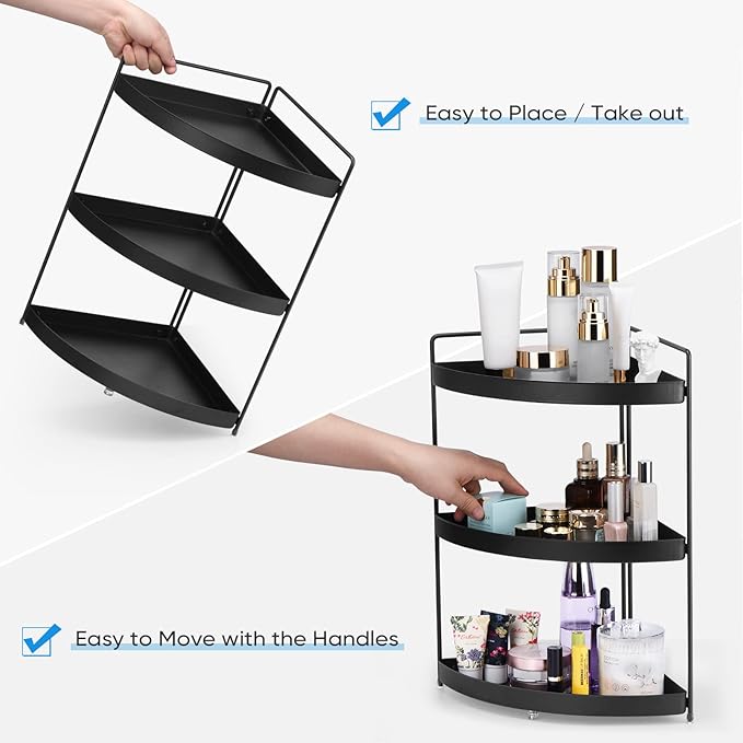 Corner Shelf 3 Tier Bathroom Countertop Organizer ，Kitchen Bathroom Countertop Perfume Trays for Dresser Cosmetic Makeup Organization Standing Shelves Space Saving Holder