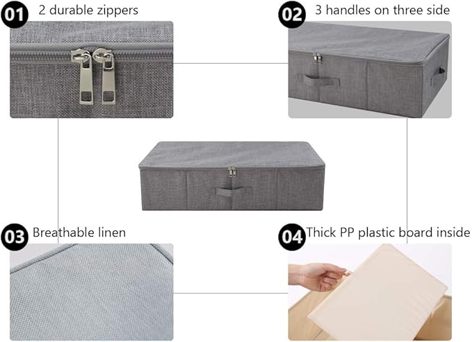 iwill CREATE PRO Under Bed Storage Container, Underbed Shoe Storage Organizer Box with Lid,Dark Gray