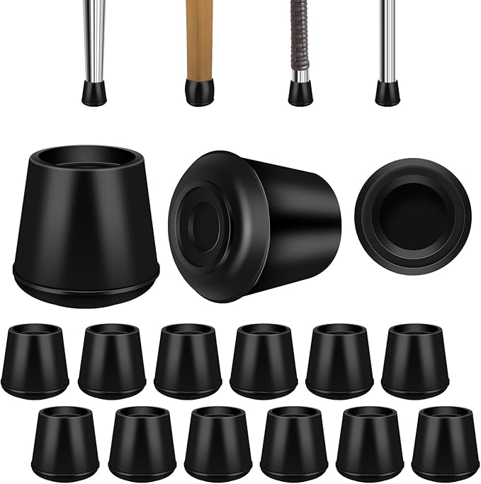 1" Round Rubber Chair Leg Tips Caps, Chair Leg Floor Protectors Furniture Legs Caps Non-Slip Reduce Noise for Hardwood Floors (Black, 12 Pack)