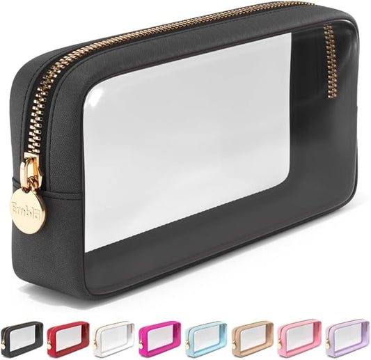 Clear Makeup Bag Zipper Pouch, Transparent Cosmetic Case Organizer, TSA Approved Travel Toiletry Case, Travel Accessories Essentials Makeup Tote for Women, Small Cute Make up Bag for Purse - Black