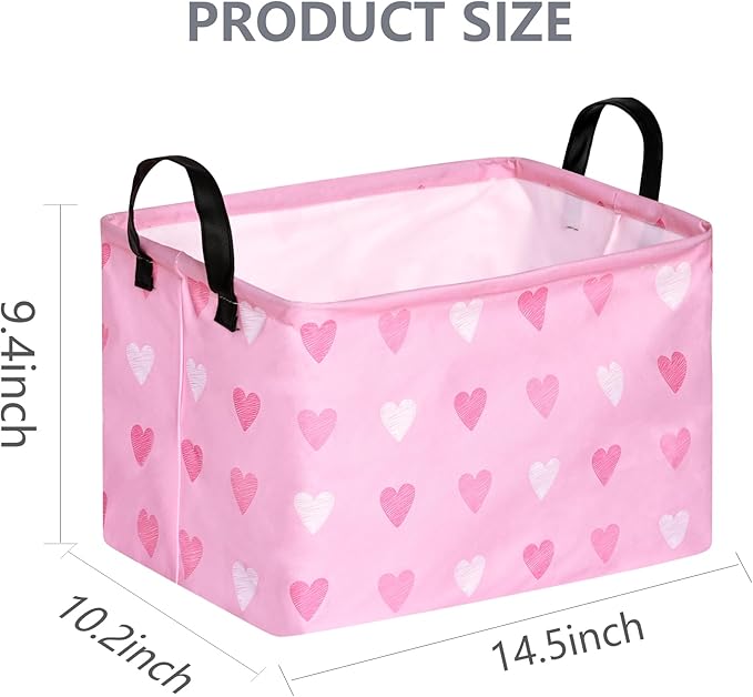 Rec Pink Heart Print Box Hamper Storage Basket Collapsible Organizer Bin Gift Shelf Baskets for Home and Kitchen Storage