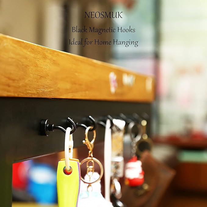 Neosmuk Magnetic Hooks, Cruise Ship Essentials, 32lb+ Heavy Duty Magnetic Hooks for Cruise Cabins, Refrigerator, Grill, Hanging, and Travel | Extra Strong Must-Haves Magnet Hook,Black