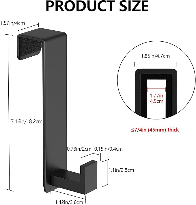 HUFEEOH Over The Door Hooks 2-Pack, Heavy Stainless Steel Coat & Towel Rack, No Drilling Scratch-Free Over Door Hanger Dorm Essentials Bathroom Accessories, Fits 1-3/4" Doors (Black) (L Shape)