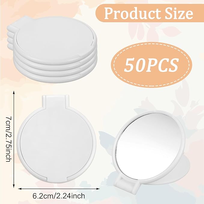 50 Pcs Round Compact Folding Portable Pocket Mirror for Purse Mini Folding Makeup Mirrors Bulk Vintage Travel Makeup Mirror for Women Daily Use (White)