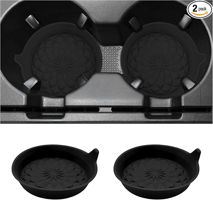 2 PCS Car Cup Holder Coasters, 2.75 Inch Anti-Slip Insert Silicone Car Coaster Drink Mat, Shockproof Universal Auto Cup Coasters for Most Vehicles, Car Interior Accessories (Black)