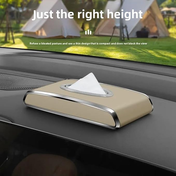 Leather Car Tissue Box for Car Interior, Multi-Function Tissue Holder with Visor Clip, Armrest & Back Seat Napkin Organizer, Vehicle Tissue Dispenser Accessories (Beige Hanging)