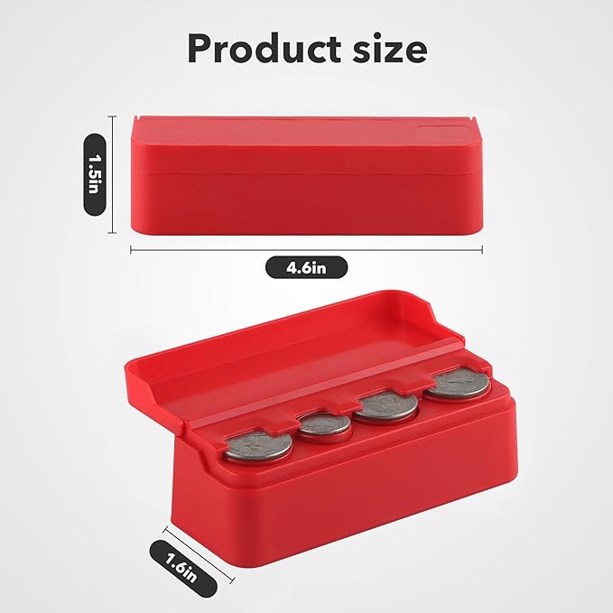 SINGARO Coin Holder for Car, Coin Change Organizer Compatible with Coins of Different Sizes, Dash-Mounted Holder Suitable for Most Cars, Trucks(Red)