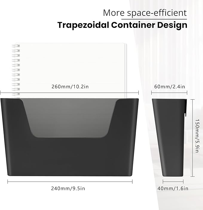 YOHOM Adhesive File Holder Plastic Document Folder Door No Drilling Mount Mail Magazine Organizer A4 Filing Envelopes Folder, Office Wall Mount Single Pocket (BLACK, 2 PCS)
