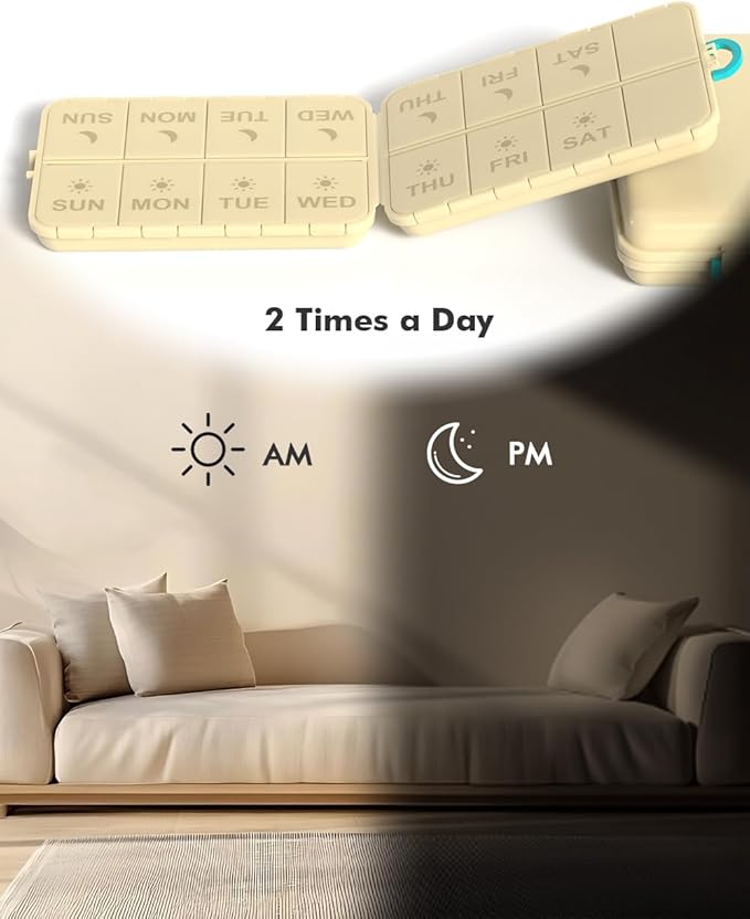 Pill Organizer Medicine Organizer Travel Essentials - Weekly Medicine Dispenser with Etched Labels, 7 Day AM PM Dispenser, Travel Pill Box, Foldable Medicine Case
