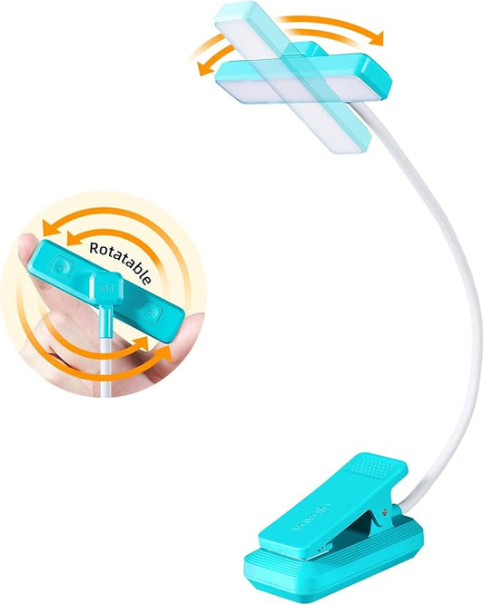 VAVOFO Rechargeable Book Light Rotatable：24 LEDs Reading Light, 3-Color & 9-Brightness Book Lamp, Eye Cared 120Hrs Runtime Lightweight Clip on Led Light for Book Lovers (Blue)