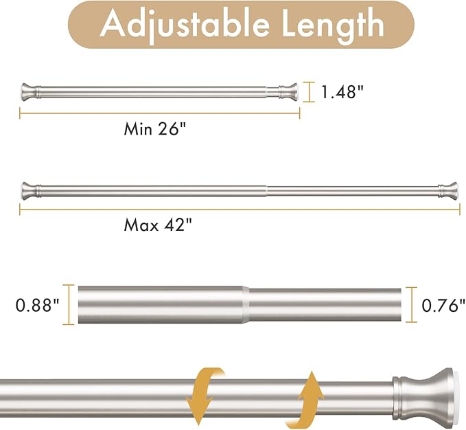Amazer Spring Tension Shower Curtain Rod, 26-42 Inches Rust-Resistance Tension Curtain Rod Bathroom Rod, Adjustable Shower Curtain Rod No Drill, Nickel