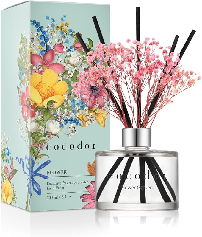 COCODOR Preserved Flower Reed Diffuser/Flower Garden/6.7oz/1Pack / Home Fragrance Scent Essential Oil Stick Diffuser for Bedroom Bathroom Home Decor