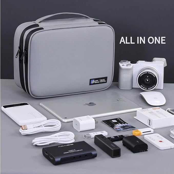 Electronics Organizer Travel Case,Cord Organizer Travel, Double-Layer Cable Organizer Bag, Tech Pouch Accessories Carry Storage For Phone, Cables, Airpods, USB, Sd Card, Essentials (Grey)
