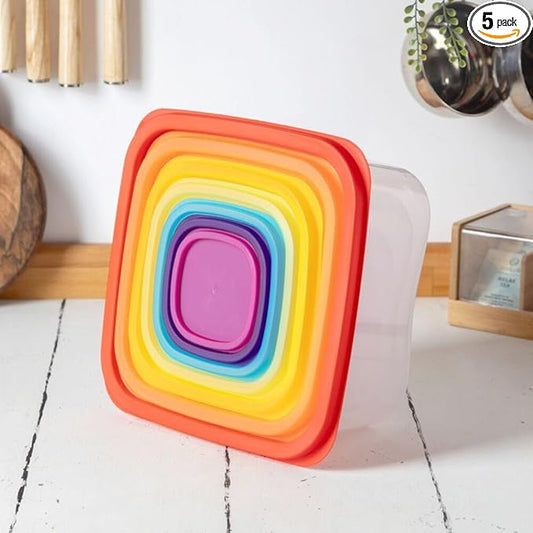 KARO DAILY - 5-Pack Food Storage Containers with Colorful Lids – Stackable Plastic Storage Boxes, Airtight & Multi-Purpose Organizers for Kitchen, Pantry & Home