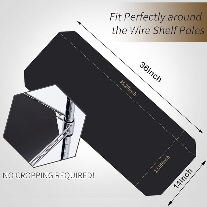 Poofzy Wire Shelf Liner 14" X 36", Non-Adhesive Plastic Shelf Liners for Wire Shelving, Waterproof Protector Mats (4PK, Black)