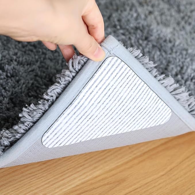 FuKuEn Rug-Gripper, Anti Slip Rug Grippers for Carpet, Upgraded Area Rug Pad Grippers Extra Sticky on Tile, Non-Slip Rug Pads Stopper for Hardwood Floor Washable Rug Tape Stickers 12x12cm 4 Pieces