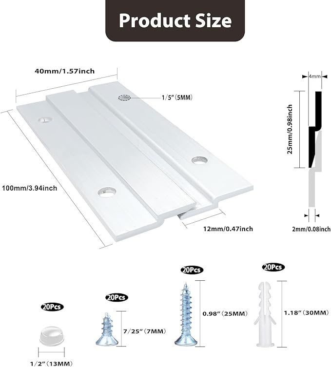 French Cleat Picture Hanger, Aluminum Z Hanger Interlocking Wall Mounting Bracket Hardware Kit Z Clips for Hanging Wall Painting, Mirrors, Panels, Artwork, Cabinet, Whiteboard (4inch-10Pairs)