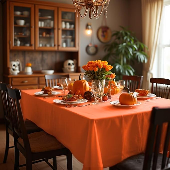 sancua Rectangle Tablecloth - 54 x 120 Inch - Stain and Wrinkle Resistant Washable Polyester Table Cloth, Decorative Fabric Table Cover for Dining Tables, Buffet Parties and Camping, Orange