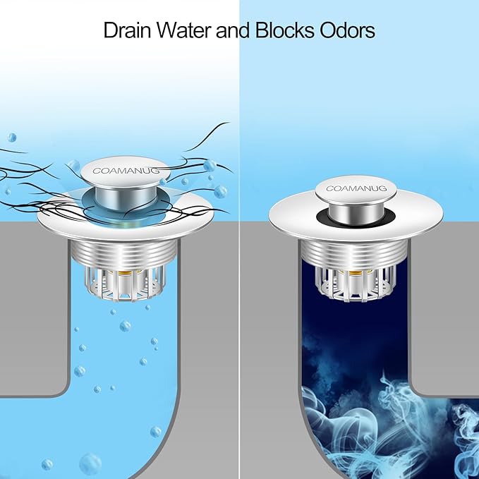 COAMANUG Bathtub Stopper | Shower Drain Hair Catcher, Pop-up Tub Stopper with Strainer | Pop-up Bathtub Drain Plug | Drain Protector for 1-1/2 to 1-3/4" Bath Drain Hole- Pearl Chrome
