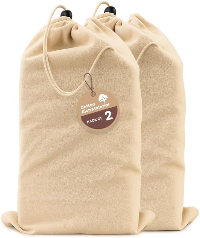 LFH Cotton Shoe Storage Bags with Drawstring, Dustproof Breathable Reusable Organizer, Perfect For Travel, Dorm, Hotel, College, Gym, Easy to Carry, 8"x17" (Pack of 2) - Natural Thanksgiving