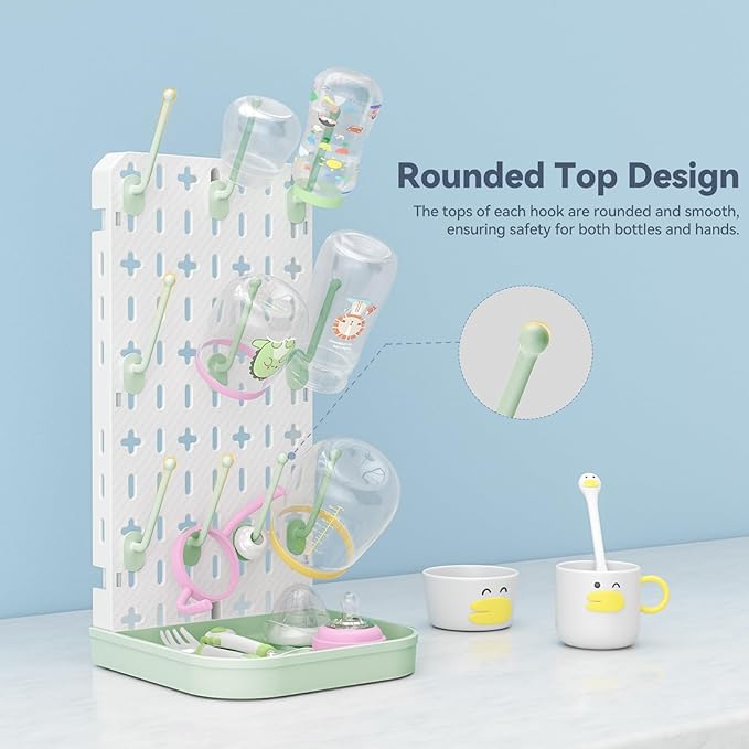 Baby Bottle Drying Rack Bottle Dryer Rack for 12 Bottle Drying Rack Space Saving Kitchen Countertop Vertical Cup Drainer Rack Detachable Baby Bottle Holder Storage Organizer Pump Part Dryer Rack Green