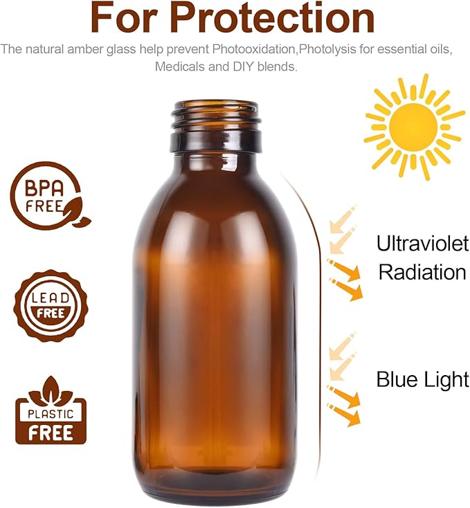 4 oz Amber Glass Spray Bottles - 2 Pack Empty Refillable Bottle for Cleaning Solutions,Hair Care,Essential Oils, Plants - Durable Nozzle,with Labels &Funnel, Dropper