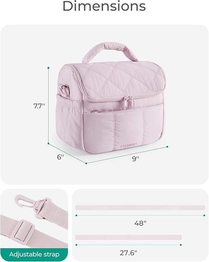 BAGSMART Insulated Lunch Bags for Women, Cute Quilted Lunch Box, Lightweight Puffy Padded Waterproof Lunch Tote, Reusable Lunch Cooler for Work Picnic Travel, Light Blue