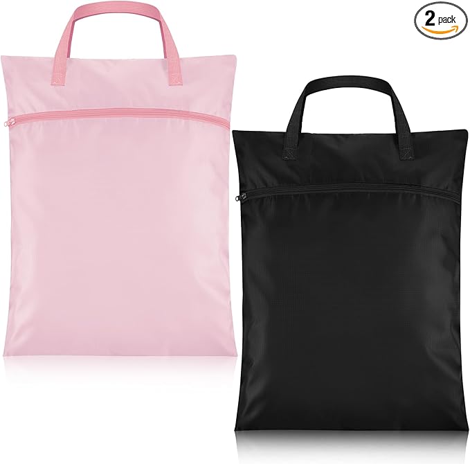 2 Pcs Travel Laundry Bags Waterproof with Handle Dirty Clothes Bag for Traveling Hanging Laundry Hamper with Two Zippered Pockets Washable Reusable for Sports Home Travel College Dorm (Pink, Black)