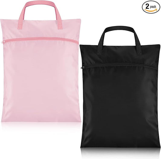 2 Pcs Travel Laundry Bags Waterproof with Handle Dirty Clothes Bag for Traveling Hanging Laundry Hamper with Two Zippered Pockets Washable Reusable for Sports Home Travel College Dorm (Pink, Black)
