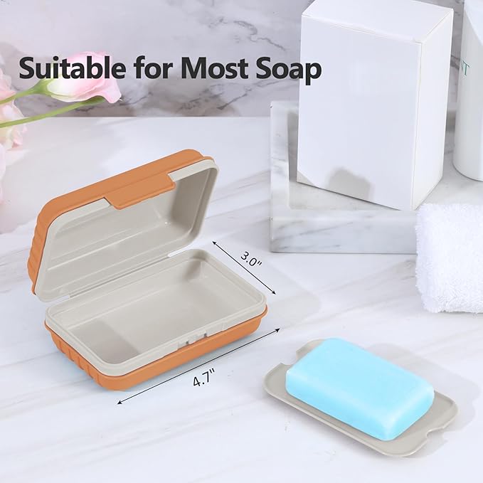 Quatish Bar Soap Holder Dish 1 Pack for Shower, Travel Soap Case with Lid for Gym, Camping Essentials, Hiking, Travel Size Toiletries, Portable, Leakproof, Orange