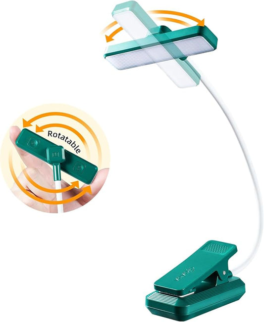 VAVOFO Rechargeable Book Light Rotatable：24 LEDs Reading Light, 3-Color & 9-Brightness Book Lamp, Eye Cared 120Hrs Runtime Lightweight Clip on Led Light for Book Lovers (Green)