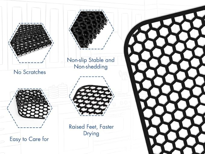 Silicone Sink Protectors for Kitchen Sink - 28.4"x 14.3" Kitchen Protector Accessory, Non-Slip Heat Resistant Mat for Bottom of Farmhouse Porcelain Stainless Steel(Top Right Drain Hole,Black)