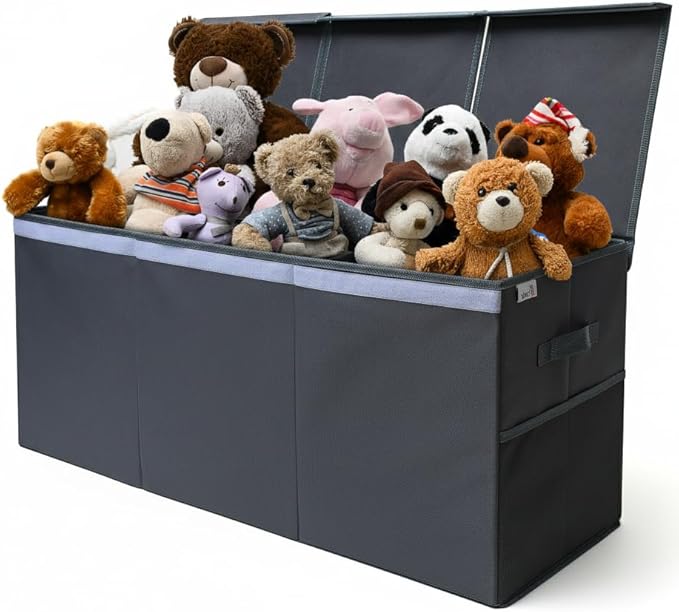 Extra Large Toy Storage Organizer with Lid - Sturdy, Collapsible Toy Chest Storage Box Design - Toys Bin with Dividers for Kids, Nursery, Bedroom, Playroom 37"x16"x14"