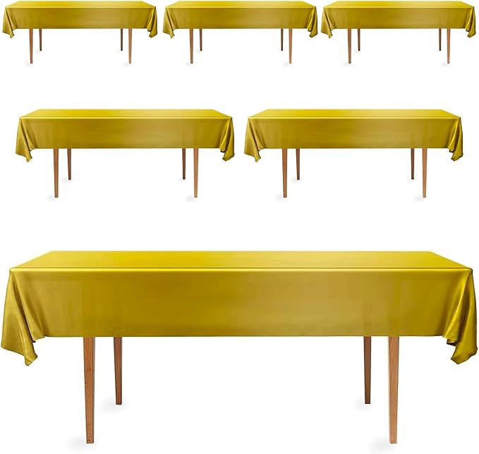 DecorRack 6 Rectangular Tablecloths BPA-Free Plastic, 54 x 108 inch, Dining Table Cloth, Rectangle Table Cover for Parties, Picnic, Camping and Outdoor, Disposable or Reusable, Gold (6 Pack)