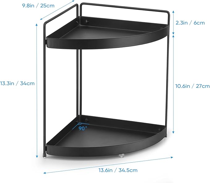 2 Tier Corner Shelf Rack Kitchen Counter Cabinet Bathroom Organizer Makeup Cosmetic countertop Organization and Storage Under Sink Organizers Perfume Trays for Dresser Black