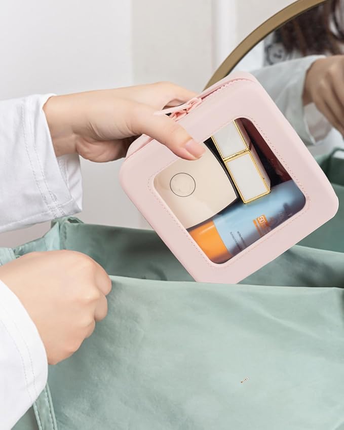 Small Clear Makeup Bag for Women, Mini Silicone Travel Cosmetic Case Waterproof Clear Make Up Pouch Purse with Zipper Cute Toiletry Bags for Traveling Car Organizer Mini Travel Essentials (Pink)