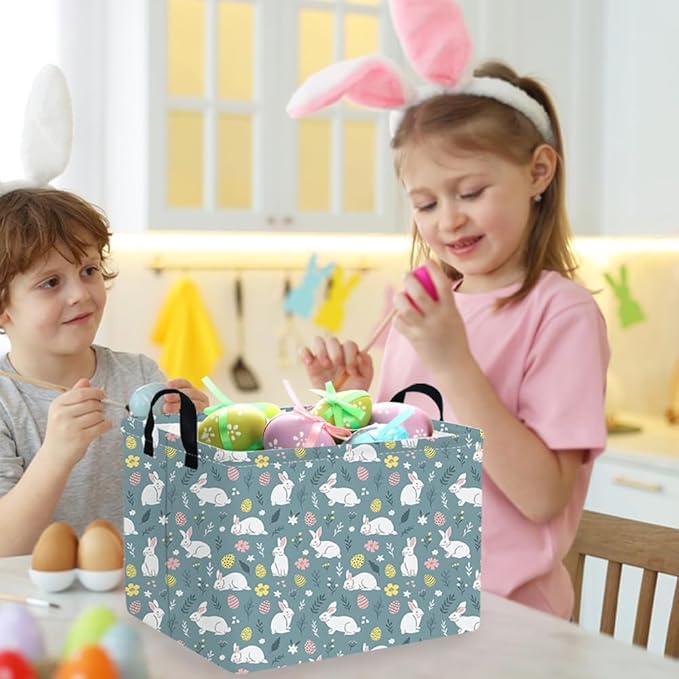 Rectangular Easter basket,Easter basket empty,Kids Storage Baskets for kids Bedroom,Gift bin,Kids Storage Bin,Easters gift baskets,Kids home Decor(Cute rabbit Easter egg)