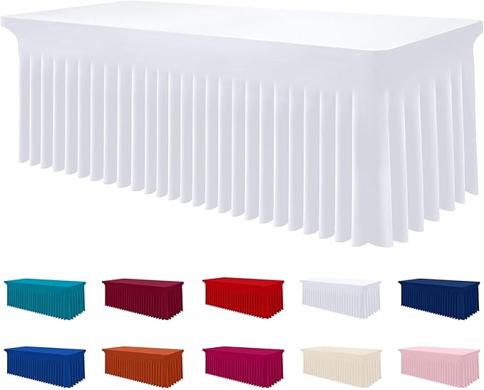 Smiry Spandex Tablecloth, Elastic Fitted Stretch Tablecloth for 6FT Rectangle Tables, Waterproof Washable Table Cover Skirt for Outdoor, Wedding, Banquet & Parties (White, 72Lx36Wx30H Inch)