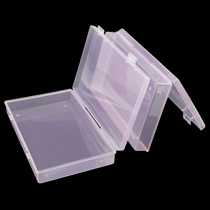 Goodma 4 Pieces Rectangular Plastic Boxes Empty Storage Organizer Containers with Hinged Lids for Small Items and Other Craft Projects (Pink, 7.1 x 4.3 x 1.2 inch)
