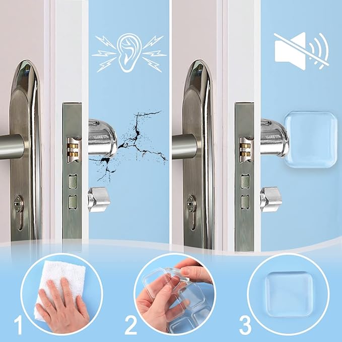 Door Knob Wall Shield, 12 PCS Transparent Square Soft Rubber Wall Protector Self Adhesive Door Handle Bumper (1.57" Small Square 12 PCS, Clear)