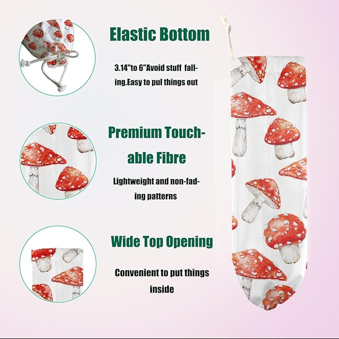 Mushroom Plastic Bag Holder for Kitchen Essentials, Wall Mount Grocery Bag Holder for Plastic Bags, Reusable Large Grocery Bags Storage Dispenser for Home Kitchen, Cute Mushroom Gifts for Women
