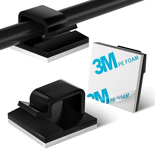 100PCS Cable Clips, Adhesive Wire Clips Strong Cord Clips Wire Holders, Cable Management Clips for Desk, Wall, Car, TV, Ethernet Cable (Black, Medium)