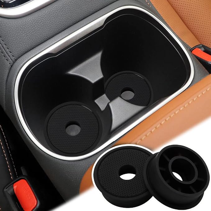 Auovo Cup Holder Spacer Replacement Fit for Subaru Outback Legacy Accessories 2020-2025 Silicone Cup Riser Cup Holder Insert Spacers for Telluride Kicks Crosstrek Accord Trax RAV4 (2pcs, Black Trim)
