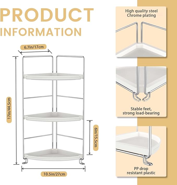 3-Tier Bathroom Counter Organizer, Plastic Bathroom Organizer, Tool-Less Installation Makeup Vanity Tray, Bathroom Organizer Countertop Skincare Perfume Organizers (Chrome)