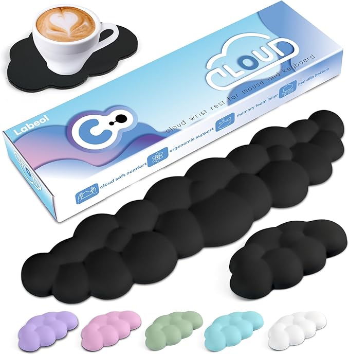 Cloud Wrist Rest for Computer Keyboard Arm Wrist Rest with Non-Slip Base Extended Wrist Rest Ergonomic Memory Foam for Keyboard and Mouse Typing Pain Relief, Office, Gaming, Computer