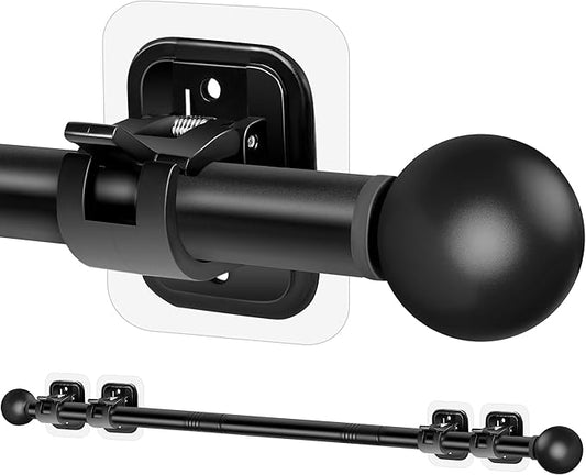 Curtain Rods No Drilling for Windows Set 30 to 45 Inch, 5/8 Inch Diameter Drapey Pole with No Drill Curtain Rod Brackets, Renter Friendly Cortineros Para Ventanas with Adhesive Holder Hook (Black)