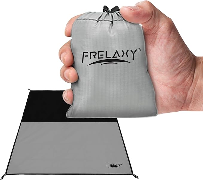 Frelaxy Pocket Picnic Blanket, Waterproof Sandproof Beach Mat, Compact Camping Tarp for Festivals, Hiking, Travel, Outdoor Recreation (Grey, 28" x 47")